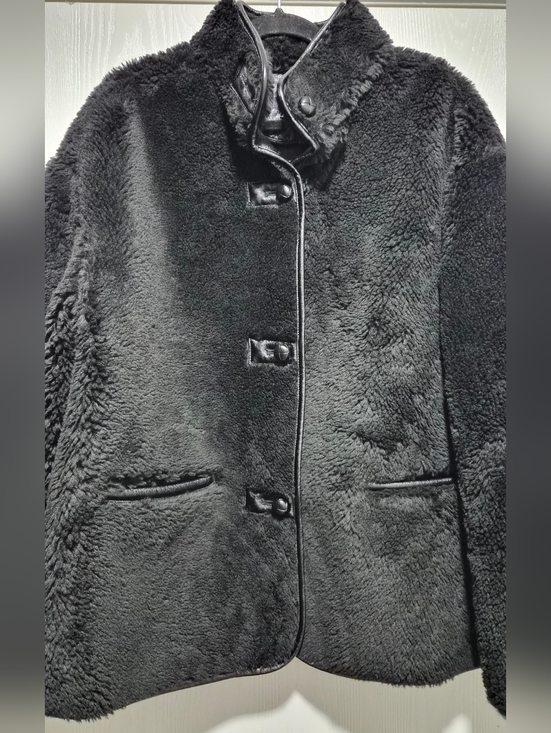 GAP Womens Nwt Recycled Black Sherpa & Vegan Leather Trim Jacket Sz L - Picture 6 of 10